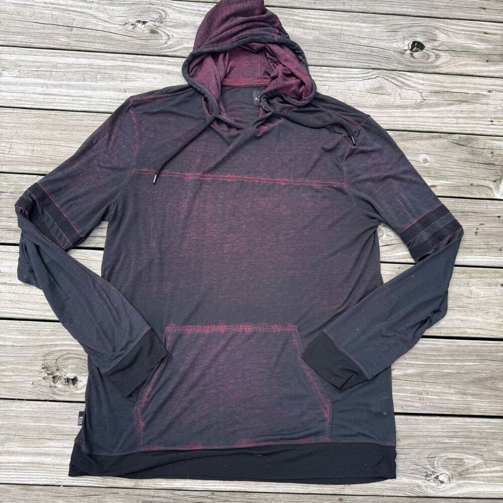 Rude Men’s XL Black Red Burnout Layered Long Sleeve Hoodie